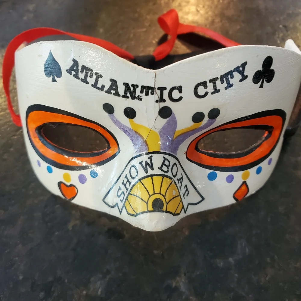 Vintage Showboat Atlantic City paper mache Mardi Gras masks - Set of 3